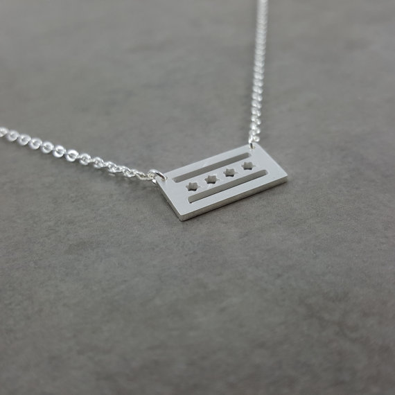 10PCS- N040 Gold Silver Simple Chicago Flag Necklace American USA City Flag Necklaces United States US State City Necklace Stars Necklaces