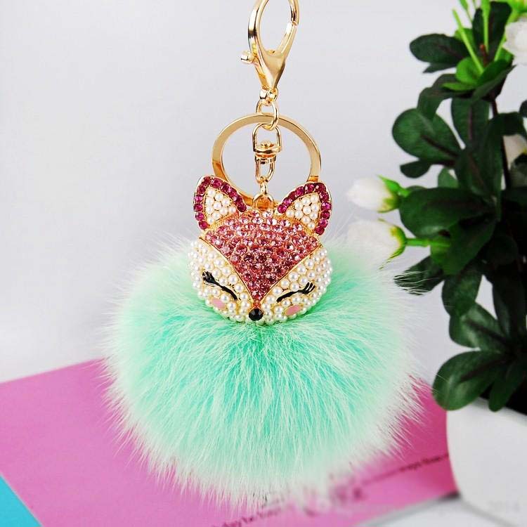 18Color Cute Bling Rhinestone Keychains Fox Real Rabbit Fur Ball y Keychain Car Key Chain Ring Pendant For Bag Charm