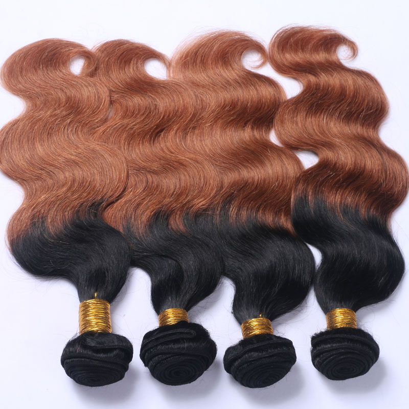 Ombre 1B 30 Auburn Two Tone Human Hair Weft Bundles Ombre Hair Silky Straight Weaves Brazilian Hair Bundles Weave Extensions