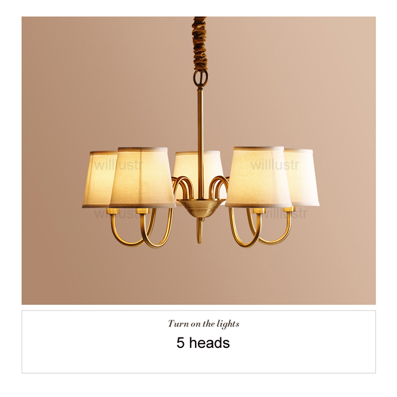 Willlustr copper pendant lamp brass hanging light fabric Chandelier modern suspension lighting american country nordic Europe