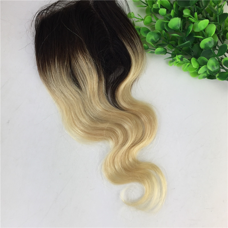 4x4 Lace Closure Ombre Blonde 1B 613 Two Tone Human Hair Brazilian Virgin Hair Straight Body Wave Bleached Knots Free Part Swiss Lace