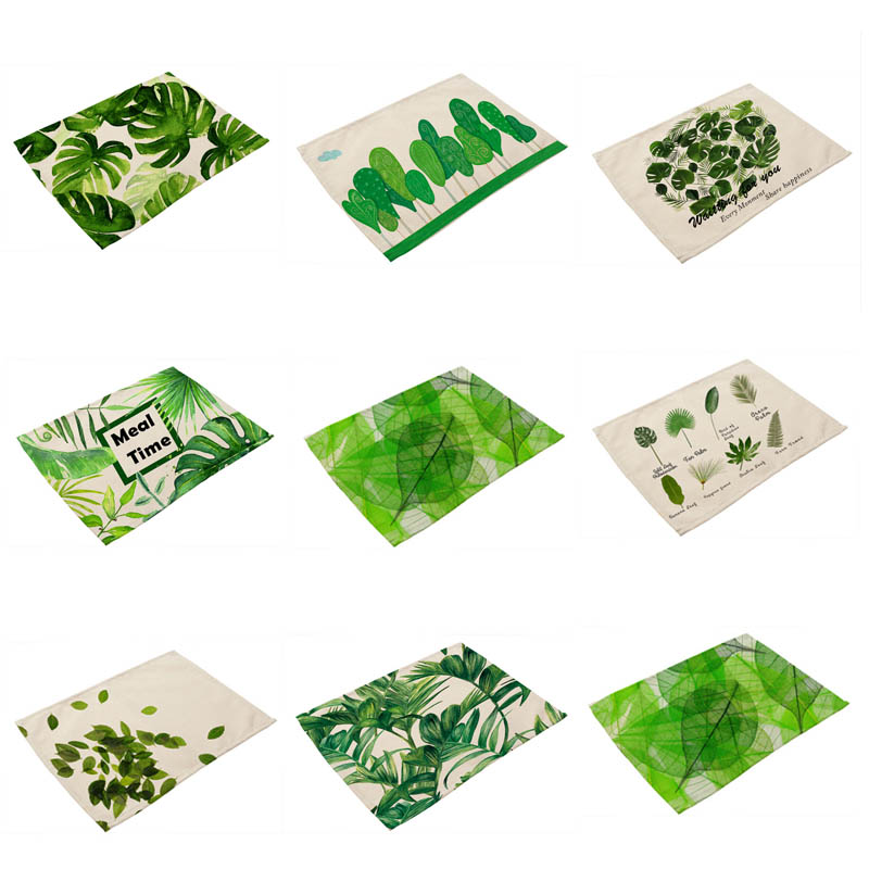 Wholesale-New Green Tropical Plants Leaves Insulation Placemats Place Pad Dining Table Mats For Home Hotel Decoration