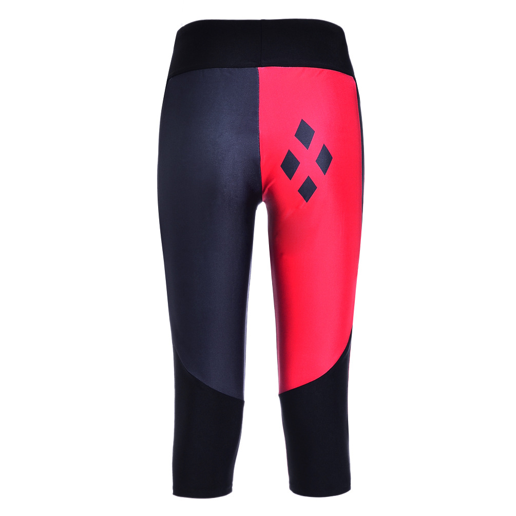 High quality Summer digital printing red and black Women's Leggings four-shaped hip waist 7 points sports pants W062 Womens Legging