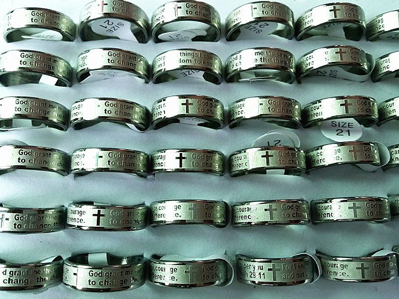 Brand New Mens Womens Etch Christian Serenity Prayer Scriptures CROSS Stainless Steel Ring Silver Jewelry Band Ring