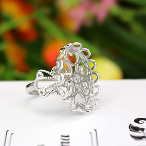 Women Fine Silver Ring Setting 16x22mm Oval Cabochon Semi Mount Engagement Wedding Fashion Ring Silver 925