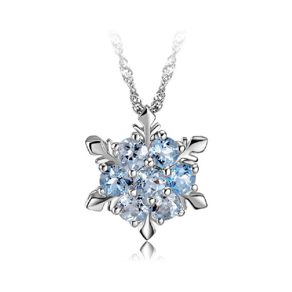 Wholesale- Charm Vintage Lady Necklace Women Snowflake Flower Shape Blue Zircon Silver-plated Pendants Necklaces Fashion Jewelry