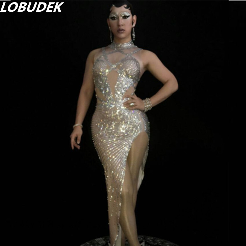 Bright Crystals female costume sexy Rhinestones women long dress for singer dancer nightclub DS DJ Stage Party bar Prom show model catwalk, One piece
Bright Crystals female costume sexy Rhinestones women long dress for singer dancer nightclub DS DJ Stage Party bar Prom show model catwalk, One piece