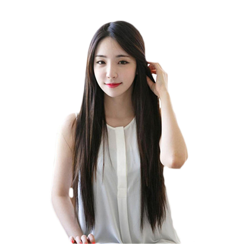 WoodFestival heat resistant straight wig 70 cm long synthetic fiber hair black brown wigs women