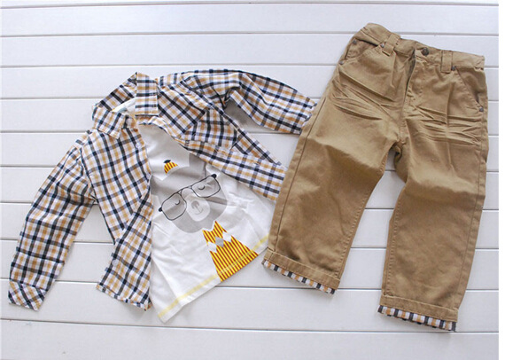 Spring Autumn Baby Boys Clothing Set Fashion Long Sleeve Plaid Shirts+T Shirts+Pants Casual Kids Clothes Outfits 2-6Years