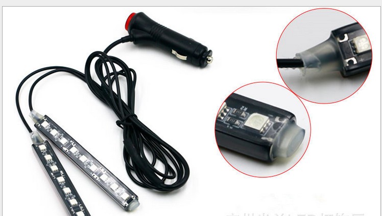 Car 9LED waterproof 2in1 monochrome atmosphere lamp 12v car interior soles sound rhythm atmosphere lights
