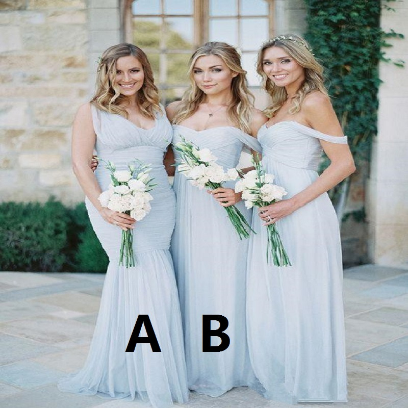 Beach Boho Long Light Blue Bohemian A-Line Chiffon Wedding Guest Dresses Country Bridesmaid Custom Made Party Gowns 0510