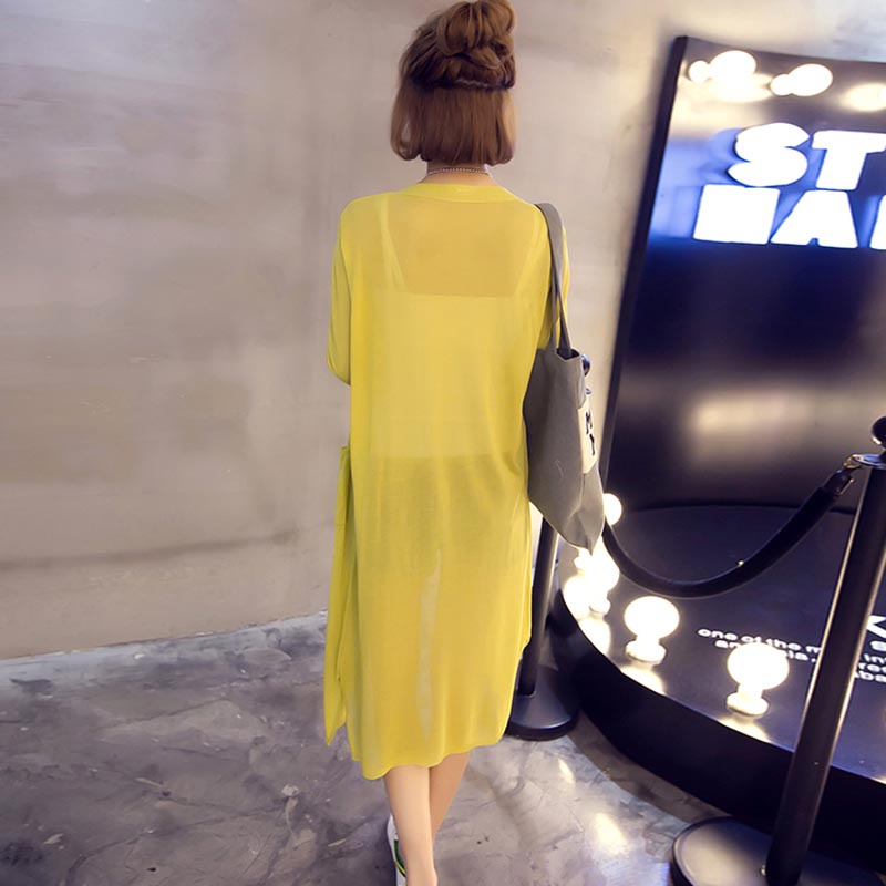 Wholesale- 2017 Summer Autumn Female New Women's V-Neck Pockets Thin Cashmere Pure Cardigan Sweater Coat Sun Protection Clothing 61767