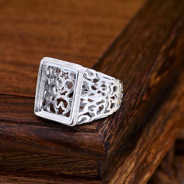 Art Deco 13x16mm Princess Cabochon Semi Mount 925 Sterling Silver Men Ring Antique Vintage