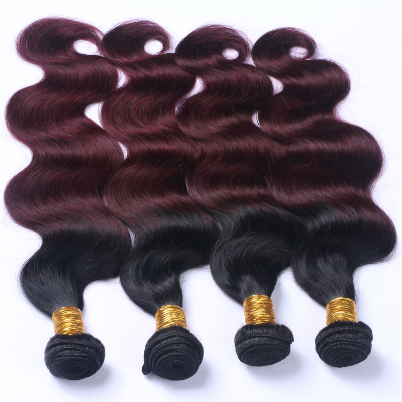 Dark Root Dip Dye Ombre 1B 99J Burgundy Two Tone Human Hair Weft Bundles Wine Red Ombre Hair Weaves