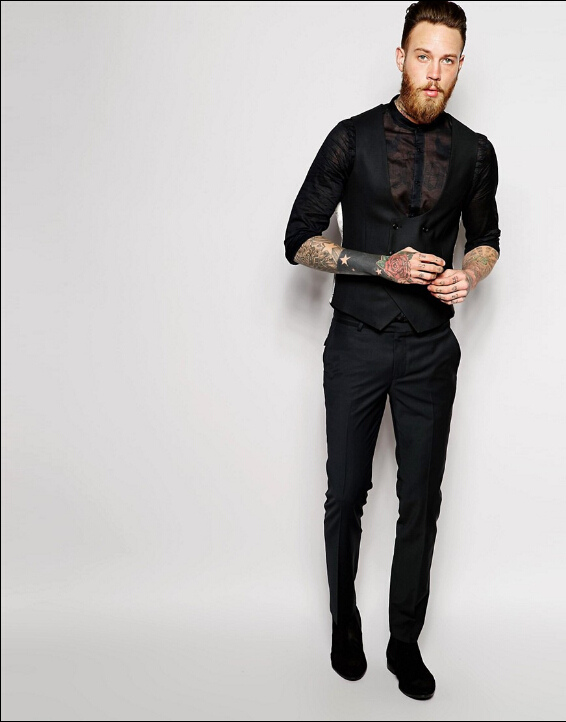 Wholesale- Double Breasted Men Solid Color Slim Fit Vest Plus Size S-4Xl Vintage Fashion Men Blazer Vest Brand Clothing Men Vests A2672