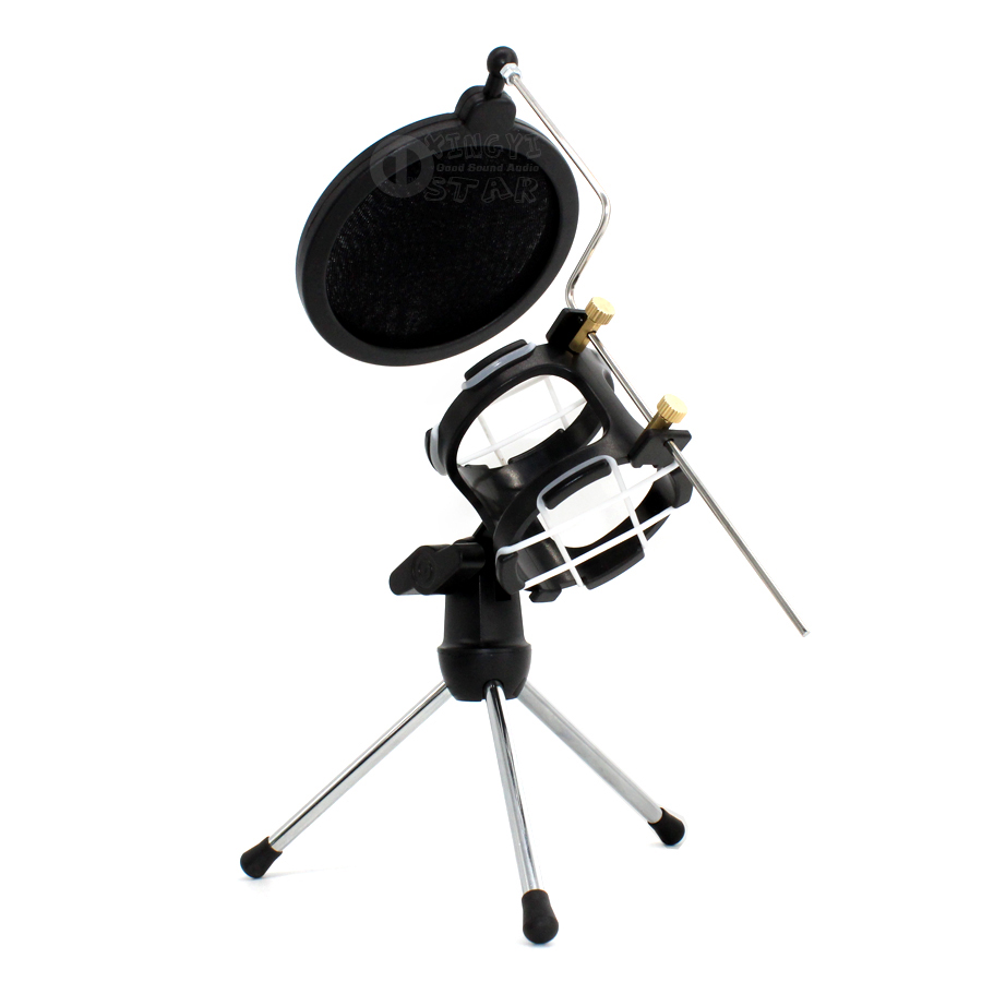 Desktop Adjustable Pop Filter Clip Mikrofon Tripod Folding Karaoke Microphone Stand Windscreen Mask Shield PC Recording Mic Holder