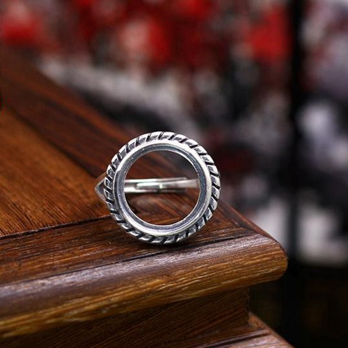 Fine Silver 14.8x14.8mm Round Cabochon Semi Mount Women Engagement Ring 925 Sterling Silver Art Deco Jewelry Setting