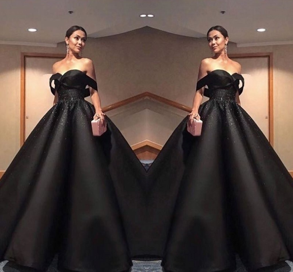 robe de soriee Elegant Beads Satin Sweetheart Ball Gown Evening Dress 2017 Off The Shoulder Short Sleeve High Qualtiy Prom Dresses