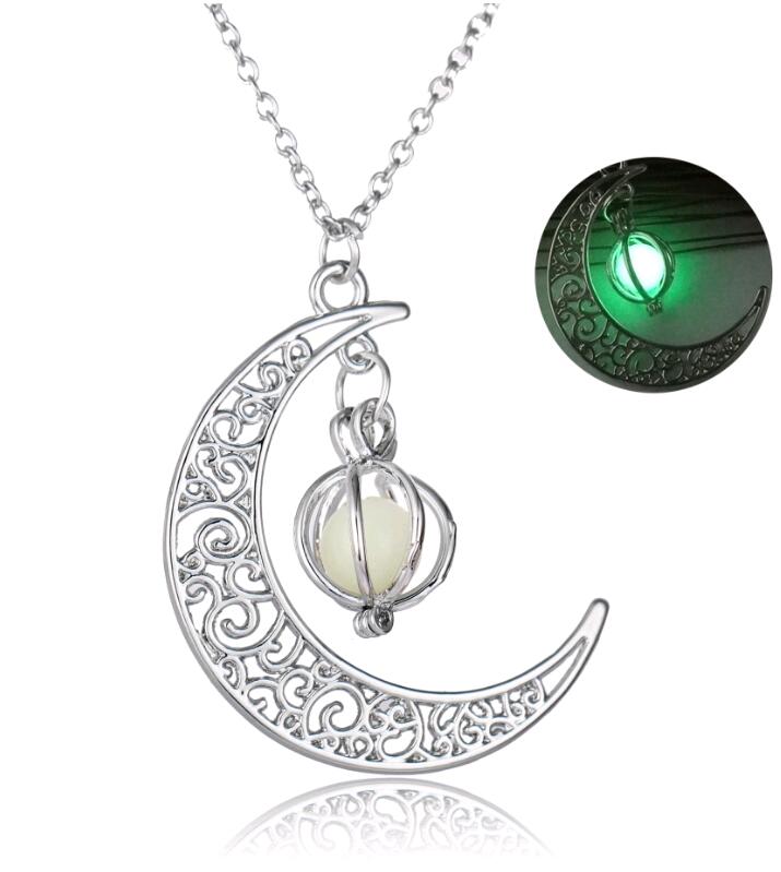 Glow Dark Stone Moon Pumpkin Cage Pendant Necklaces Halloween Hot Trends Luminous Beads Squash Necklace Christmas Jewelry for Men Women