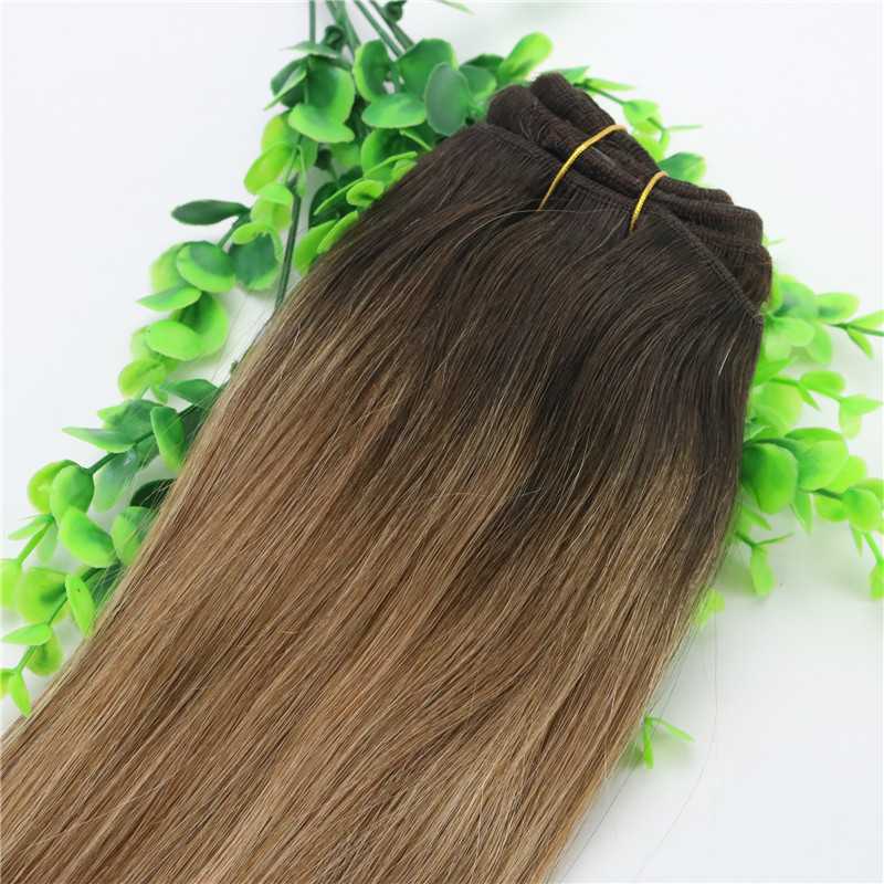 8A 7pcs 120gram Clip In Human Hair Extensions Ombre Brown Human Hair With Strawberry Blonde Balayage Highlights