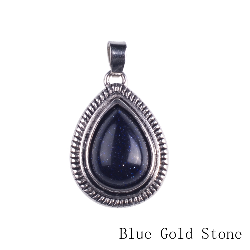 Fashion Turquoise Crystal Water Drop Pendant Necklace Stainless steel natural stone leather rope Necklaces & Pendants For Women