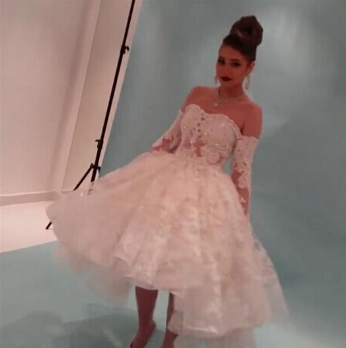 Vestido De Novia Yousef Al Jasmi Myriam Fares Gowns Real Photos Lace Long Sleeve High Low Off the Shoulder Beaded Wedding Dresses