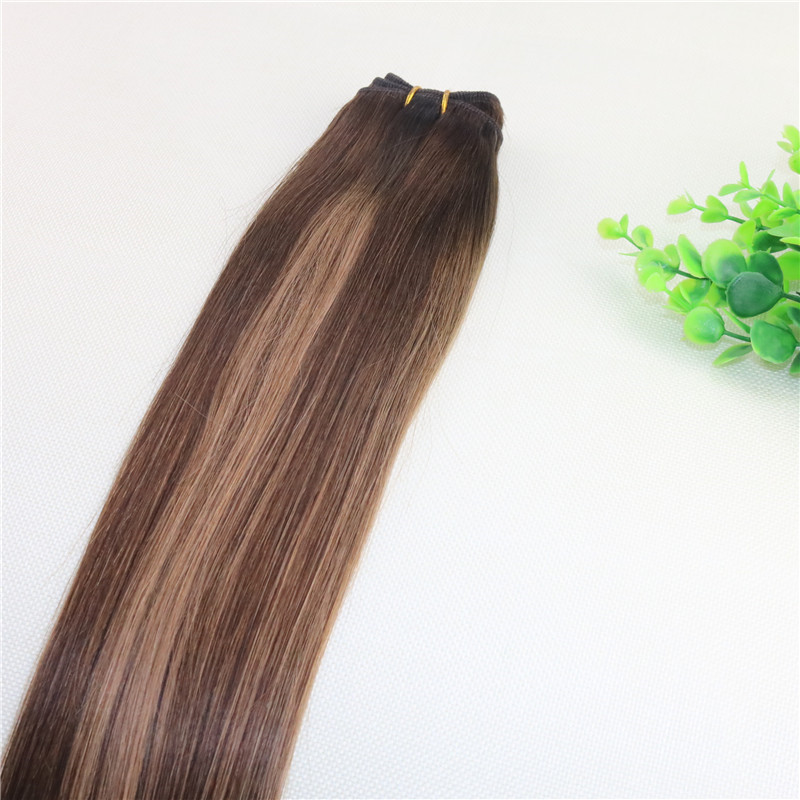 Human Hair Weave Ombre Dye Color Brazilian Virgin Hair Weft Bundle Extensions Two Tone 4#Brown To #27 Blonde