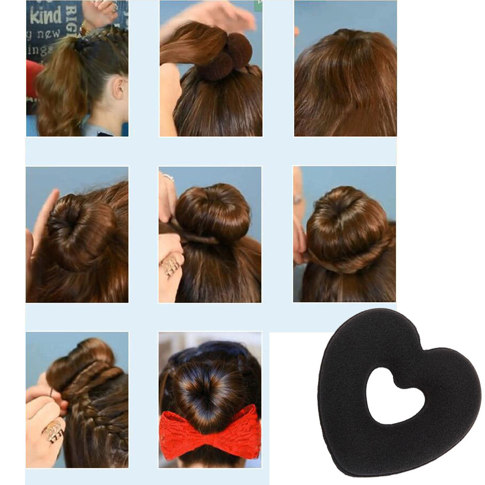 Black Hair Donut Bun Heart Maker Magic Foam Sponge Princess Hairstyle Hairbands