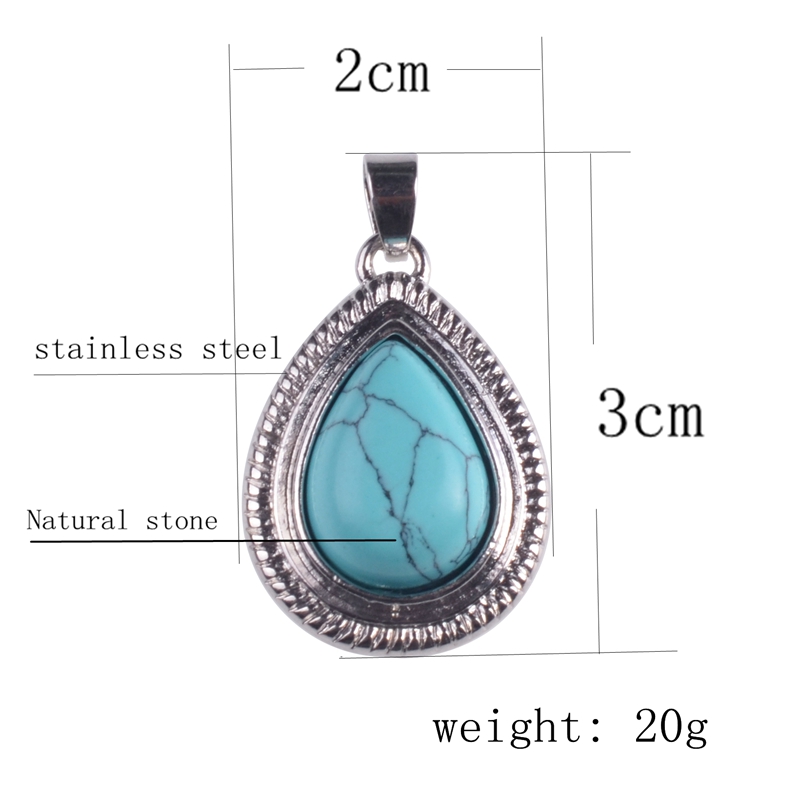 Fashion Turquoise Crystal Water Drop Pendant Necklace Stainless steel natural stone leather rope Necklaces & Pendants For Women