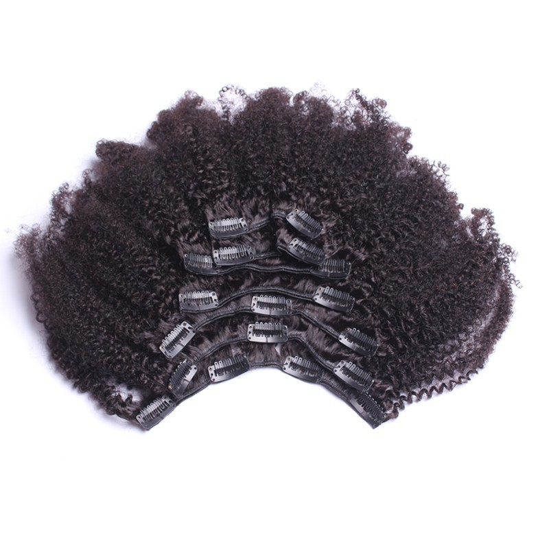 Wholesale Clip in Human Hair Extension 7A Brazilian Virgin Hair Afro Kinky Curly Clip in hair extension for black women