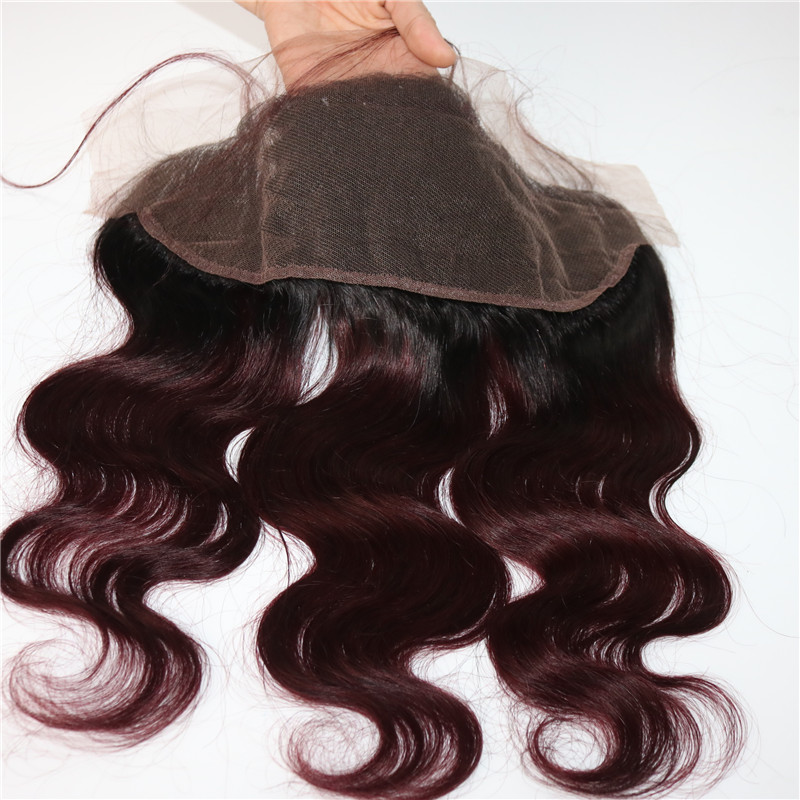 human hair bundles with 13*4 frontal 300gram Two Tone Ombre 99J Body Wave Peruvian Human Remy Hair Weaves Closure