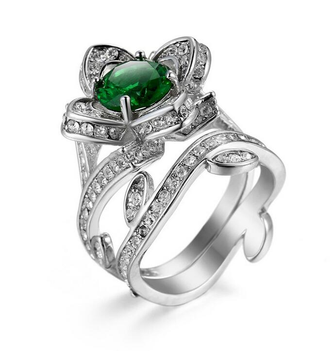 2017 Top Selling Wholesale Luxury Jewelry 925 Sterling Silver Filled Multi CZ Topaz Crystal Party Women Wedding Bridal Leaf Ring Set Gift