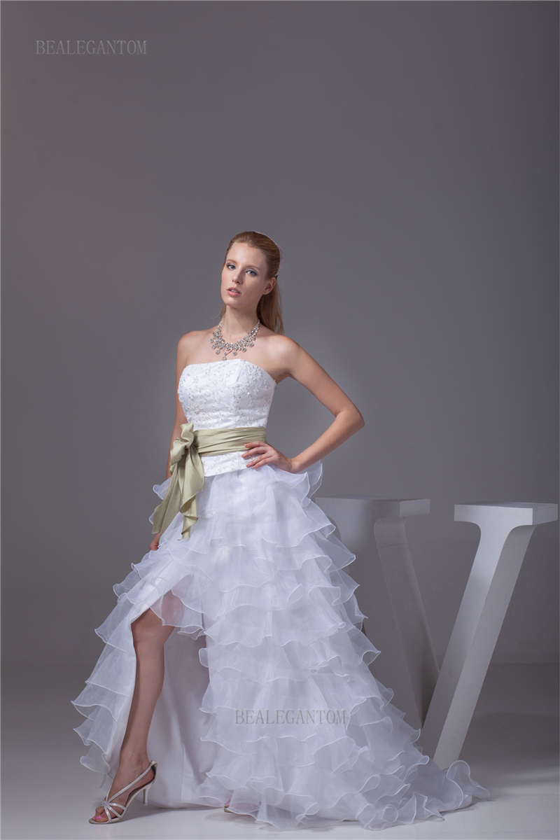 new elegant real photo strapless organza wedding dresses aline bow plus size wedding party bridal gowns bm37