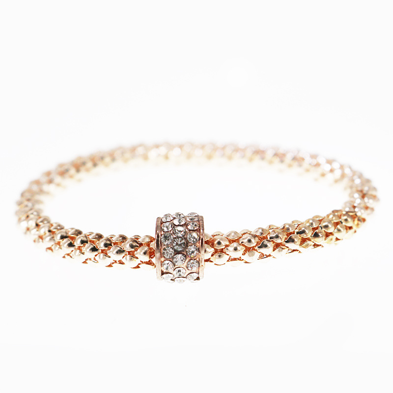 2017 Explosion-proof alloy bracelet diamond-studded beads corn chain bracelet plating three-color one set