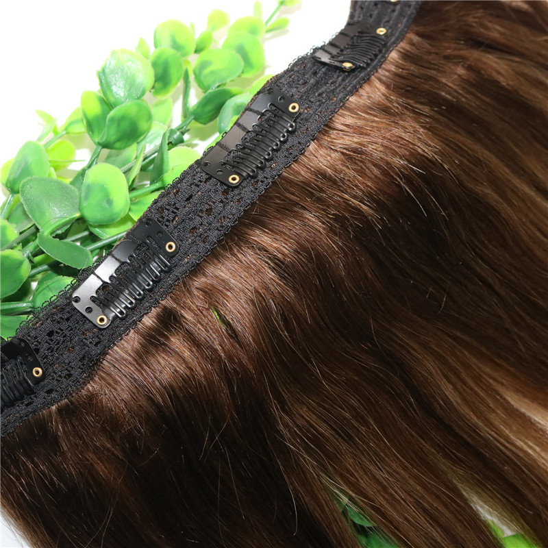 Ombre Strawberry Honey Blonde With Brown Highlights One Piece Clip In Human Hair Extensions 5Clips With Lace Per Piece Remy Human Hair