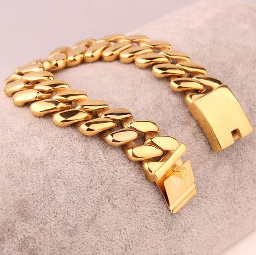 High Quality Biker Stainless Steel Heavy Huge cool Gold cuban curb chain bracelet fashion jewelry for men 20mm 8.66 inch