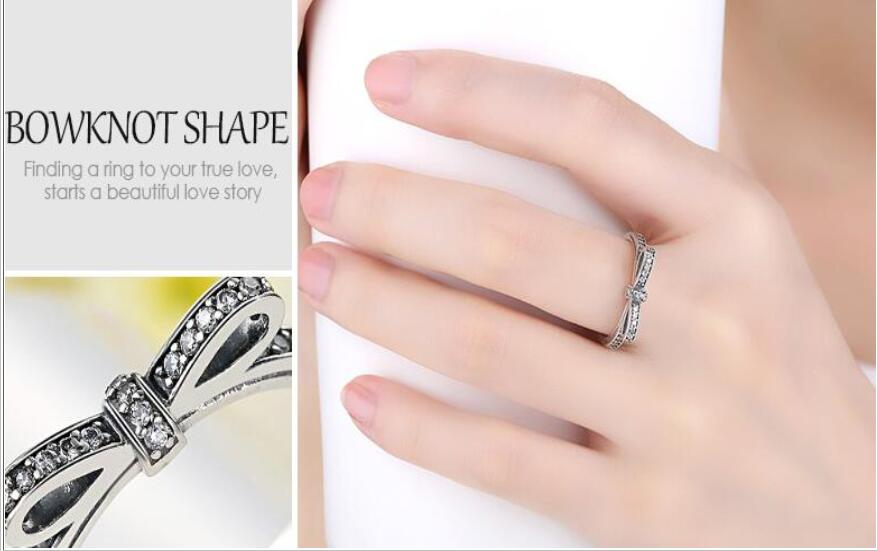 Brand Desgin Luxury Jewelry 925 Sterling Silver White Sapphire CZ Diamond Gemstones Birthstone Wedding Women Bow Ring Gift Size 5/6/7/8/9