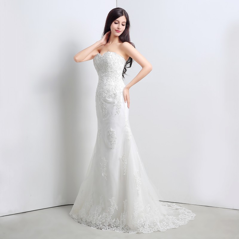 New White Lace Mermaid Wedding Dresses 2022 Sweetheart Appliques Party Bridal Gowns Stock 6-16 QC 331