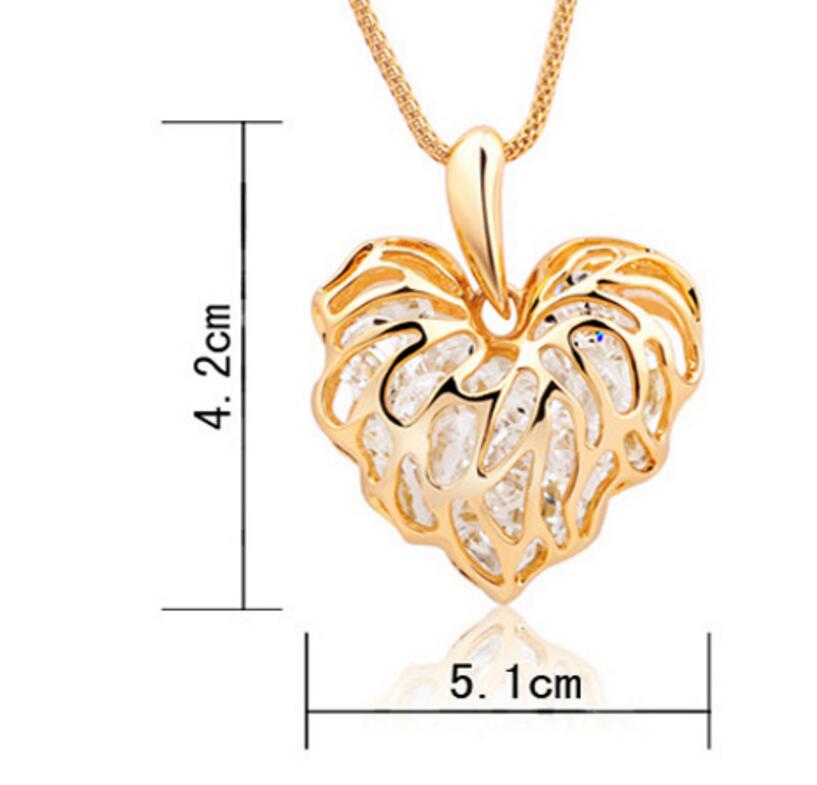 Hollow Love Heart Leaves Zircon Bracelet Necklace Peach Heart Necklace