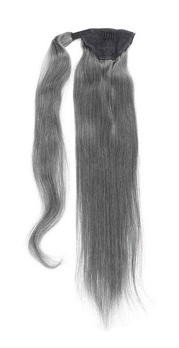 Custom gray Human Hair Pony tail hairpiece Clip On silver grey Brazilian Virgin Hair straight ombre Pony tail Hair Extensions