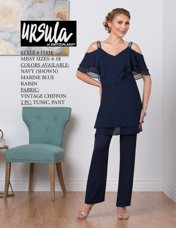 Ursula Mother Of Bride Pant Suits Two Pieces Chiffon V Neck Plus Size Mother's Wear Pants Suit