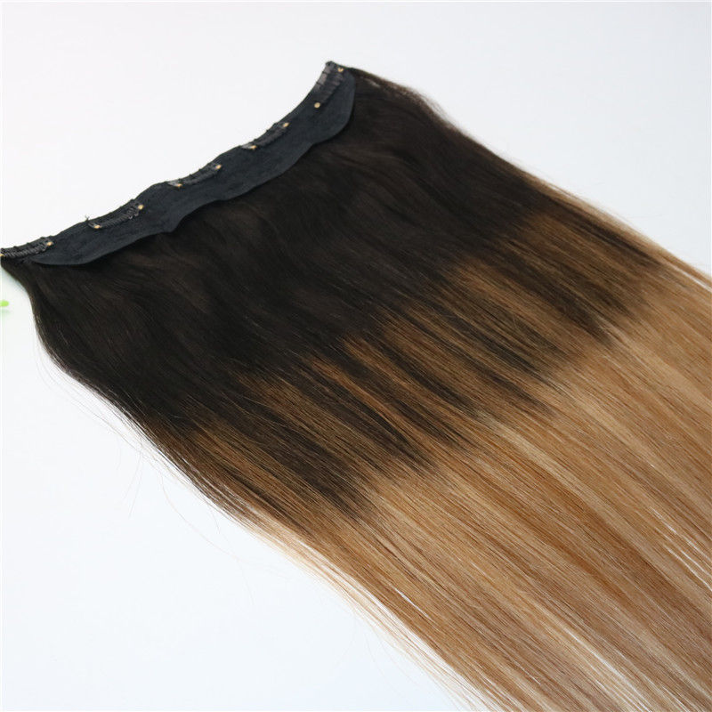 5Clips One Piece Clip In Human Hair Extensions With Lace Straight Brazilian Virgin Hair Ombre Dark Brown Balayage 2/6/18