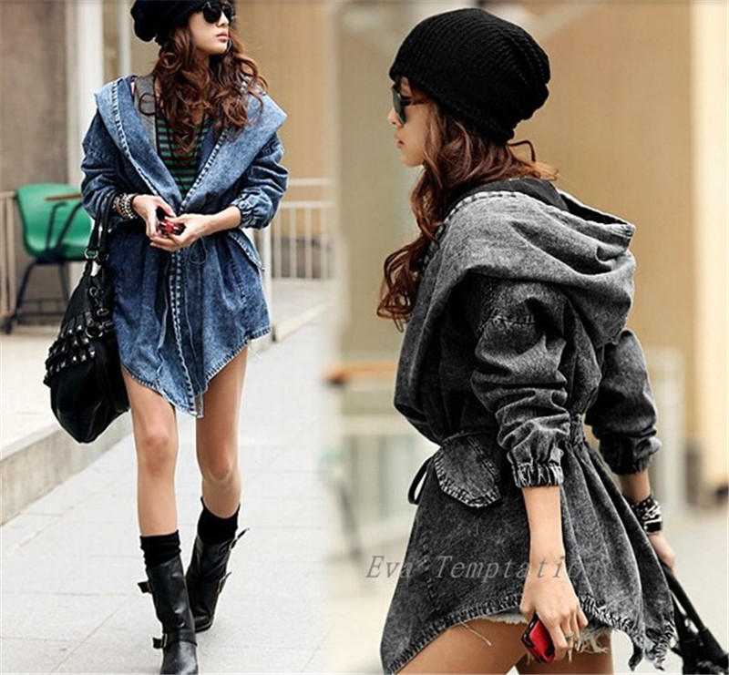 Women's Jackets 2021Fashion Fall Women Jacket Denim Oversized Hoodie Hooded Outerwear Jean Wind Design Coat1