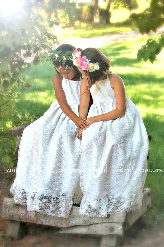 Beach Boho Flower Girls Dresses For Weddings 2017 Cheap Halter Full Lace Backless Floor Length First Communion Dresses Custom Made EN4064