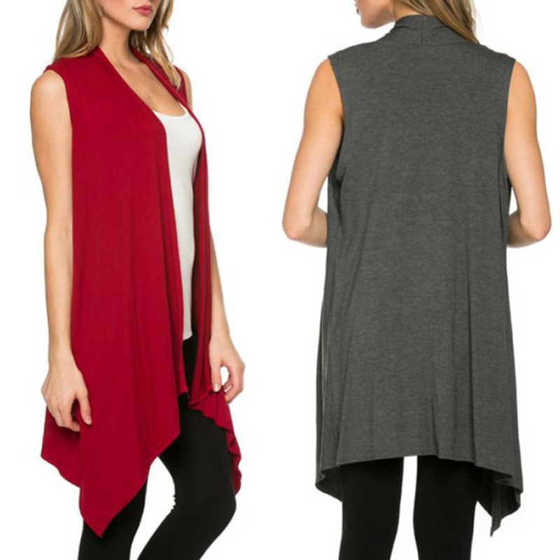 Women Sleeveless Jacket Soft Outerwear Cardigan Long Tops Coat Waistcoat