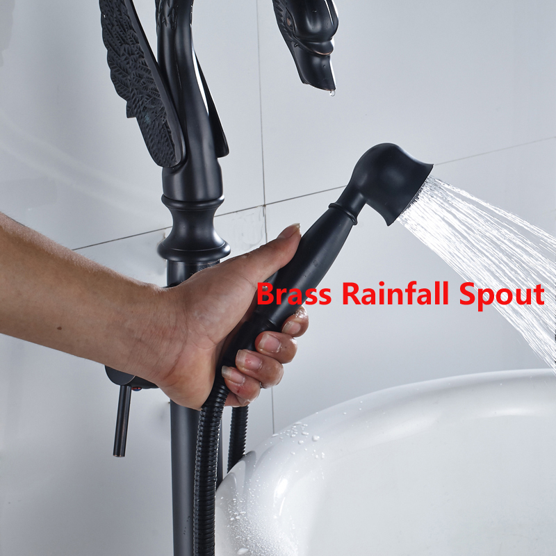 Bathtubs Faucets Oil rubbed Bronze Free Standing Bird Shape Bathroom Bathtub Faucet + Handheld Shower Single Handle Tub Mixer Taps