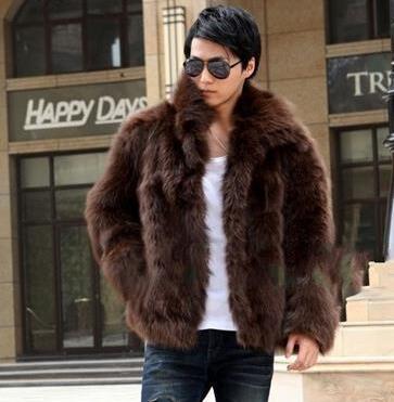 Fall-Mens Faux Fur Coat Cute Brand Elegant Men Waterproof Faux Fur Coat Turn-down Collar Casual Outerwear Solid Color D298