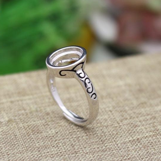 8x10mm Oval Cabochon Semi Mount 925 Silver Art Nouveau Women Engagement Ring Fine Silver Jewelry Setting