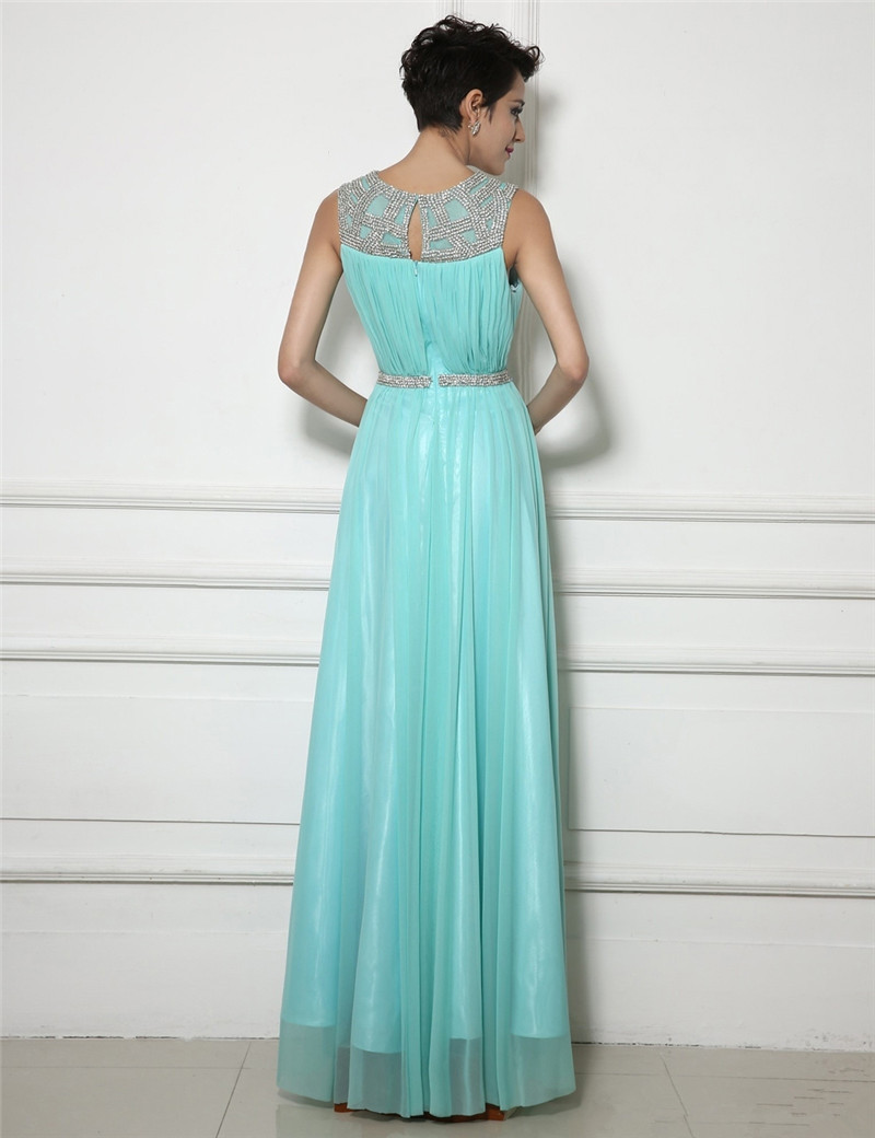 2017 Fashion Scoop Crystal A-Line Formal Evening Dresses With Pleat Chiffon Floor-Length Plus Size Prom Party Celebrity Gowns BE12