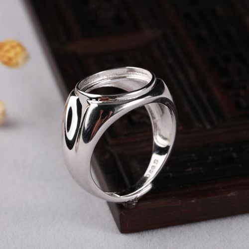 Fine Silver 925 Sterling Silver 11x13mm Oval Cabochon Semi Mount Engagement Ring Setting